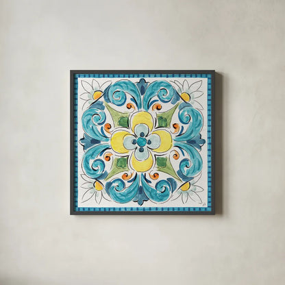 Mediterranean Breeze XVIII by Daphne Brissonnet. Shown in a sleek black glass frame for a contemporary gallery look. Available as an archival giclee rolled canvas, fine art paper, or poster print. SKU 47061a.