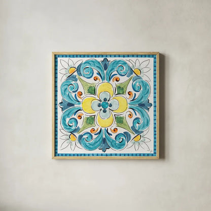 Mediterranean Breeze XVIII by Daphne Brissonnet. Shown in a natural wood glass frame for a timeless modern aesthetic. Available as an archival giclee rolled canvas, fine art paper, or poster print. SKU 47061a.