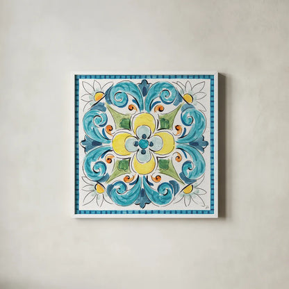 Mediterranean Breeze XVIII by Daphne Brissonnet. Shown in a crisp white glass frame for a clean and minimalist style. Available as an archival giclee rolled canvas, fine art paper, or poster print. SKU 47061a.