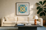 Mediterranean Breeze XVIII by Daphne Brissonnet. Displayed in a glass frame with matte in a clean modern living room. Available as an archival giclee rolled canvas, fine art paper, or poster print. SKU 47061a.