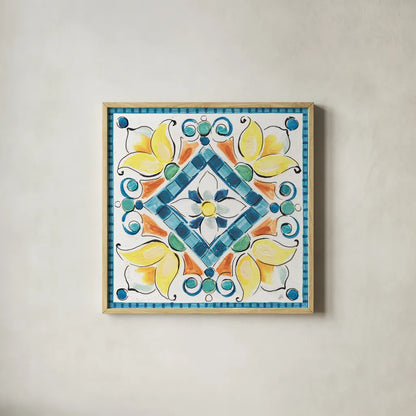 Mediterranean Breeze XX by Daphne Brissonnet. Shown in a natural wood glass frame for a timeless modern aesthetic. Available as an archival giclee rolled canvas, fine art paper, or poster print. SKU 47063a.