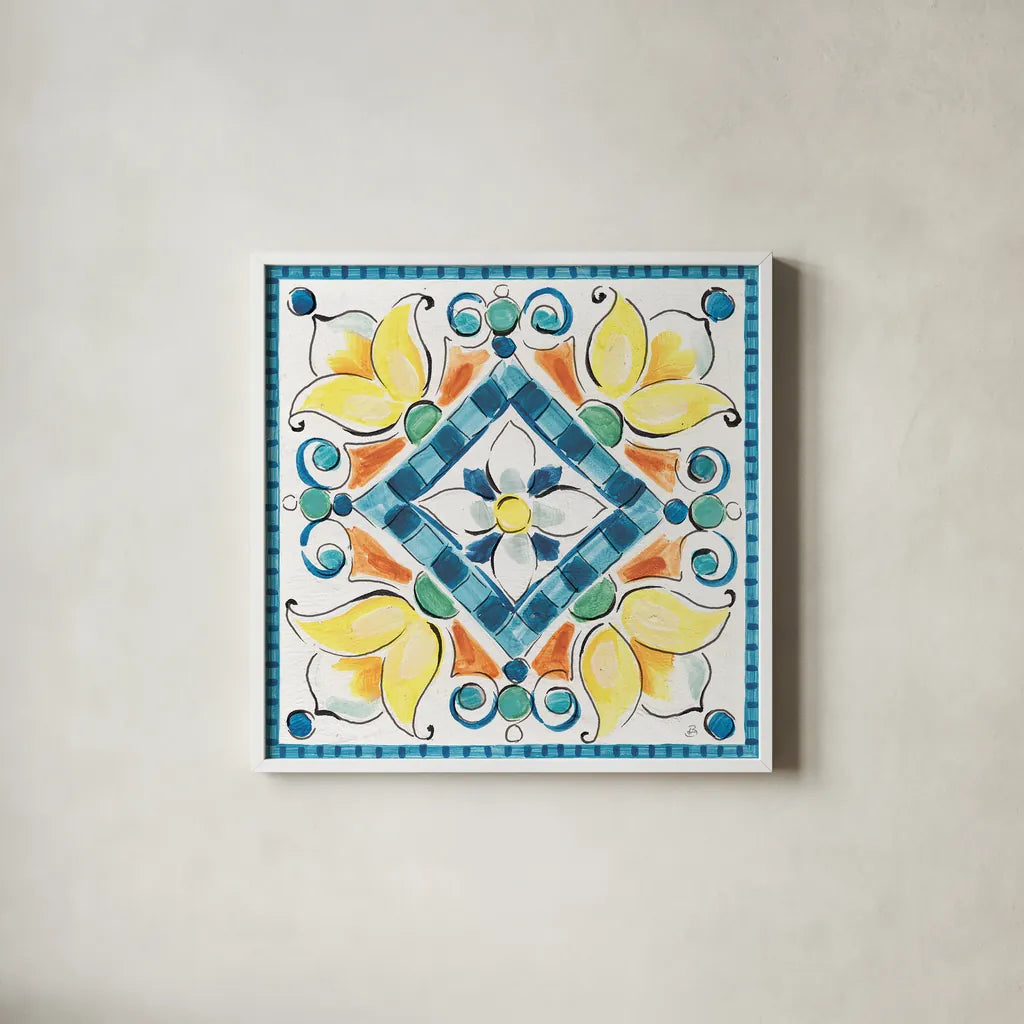 Mediterranean Breeze XX by Daphne Brissonnet. Shown in a crisp white glass frame for a clean and minimalist style. Available as an archival giclee rolled canvas, fine art paper, or poster print. SKU 47063a.