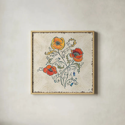Mediterranean Flair II by Daphne Brissonnet. Shown in a natural wood glass frame for a timeless modern aesthetic. Available as an archival giclee rolled canvas, fine art paper, or poster print. SKU 26004a.