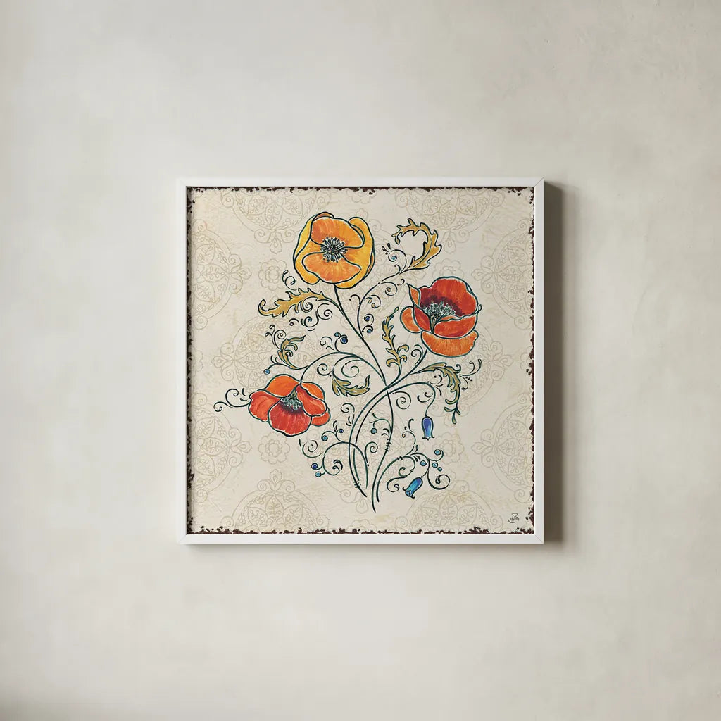 Mediterranean Flair II by Daphne Brissonnet. Shown in a crisp white glass frame for a clean and minimalist style. Available as an archival giclee rolled canvas, fine art paper, or poster print. SKU 26004a.