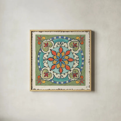 Mediterranean Flair IX by Daphne Brissonnet. Shown in a natural wood glass frame for a timeless modern aesthetic. Available as an archival giclee rolled canvas, fine art paper, or poster print. SKU 26011a.