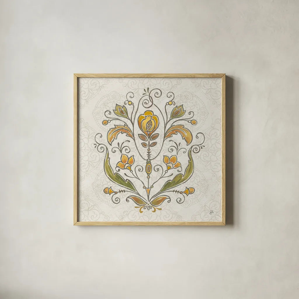 Mediterranean Flair V Neutral by Daphne Brissonnet. Shown in a natural wood glass frame for a timeless modern aesthetic. Available as an archival giclee rolled canvas, fine art paper, or poster print. SKU 75642a.
