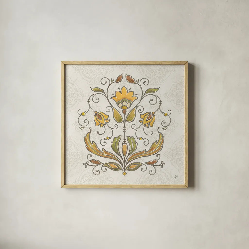 Mediterranean Flair VI Neutral by Daphne Brissonnet. Shown in a natural wood glass frame for a timeless modern aesthetic. Available as an archival giclee rolled canvas, fine art paper, or poster print. SKU 75643a.