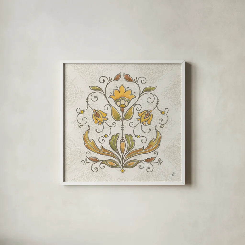 Mediterranean Flair VI Neutral by Daphne Brissonnet. Shown in a crisp white glass frame for a clean and minimalist style. Available as an archival giclee rolled canvas, fine art paper, or poster print. SKU 75643a.