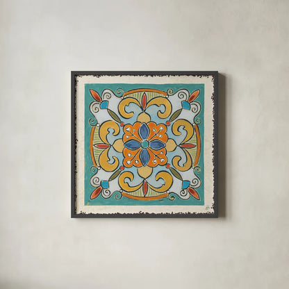 Mediterranean Flair VII by Daphne Brissonnet. Shown in a sleek black glass frame for a contemporary gallery look. Available as an archival giclee rolled canvas, fine art paper, or poster print. SKU 26009a.