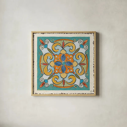 Mediterranean Flair VII by Daphne Brissonnet. Shown in a natural wood glass frame for a timeless modern aesthetic. Available as an archival giclee rolled canvas, fine art paper, or poster print. SKU 26009a.