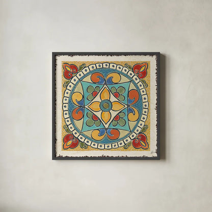 Mediterranean Flair X by Daphne Brissonnet. Shown in a sleek black glass frame for a contemporary gallery look. Available as an archival giclee rolled canvas, fine art paper, or poster print. SKU 26012a.