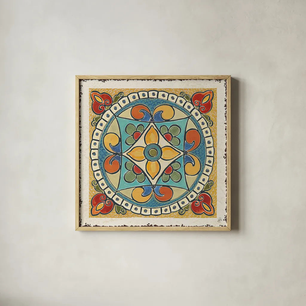 Mediterranean Flair X by Daphne Brissonnet. Shown in a natural wood glass frame for a timeless modern aesthetic. Available as an archival giclee rolled canvas, fine art paper, or poster print. SKU 26012a.