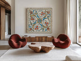 Mediterranean Flair XI by Daphne Brissonnet. Shown as extra-large giant wall art in a modern living room. Available as an archival giclee rolled canvas, fine art paper, or poster print. SKU 26013a.