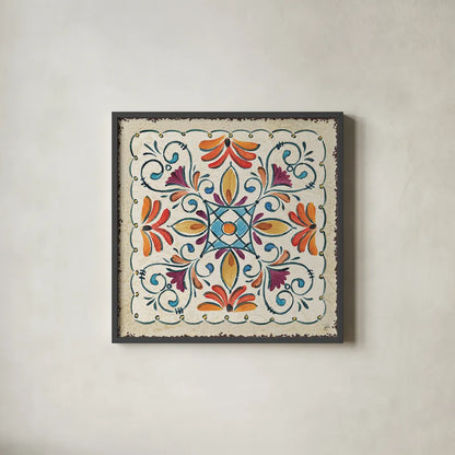 Mediterranean Flair XII by Daphne Brissonnet. Shown in a sleek black glass frame for a contemporary gallery look. Available as an archival giclee rolled canvas, fine art paper, or poster print. SKU 26014a.