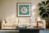 Morning Bloom II by Daphne Brissonnet. Displayed in a glass frame with matte in a clean modern living room. Available as an archival giclee rolled canvas, fine art paper, or poster print. SKU 49570a.