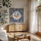 Morning Bloom IV by Daphne Brissonnet. Shown in a natural wood frame in a cozy modern living room. Available as an archival giclee rolled canvas, fine art paper, or poster print. SKU 49572a.