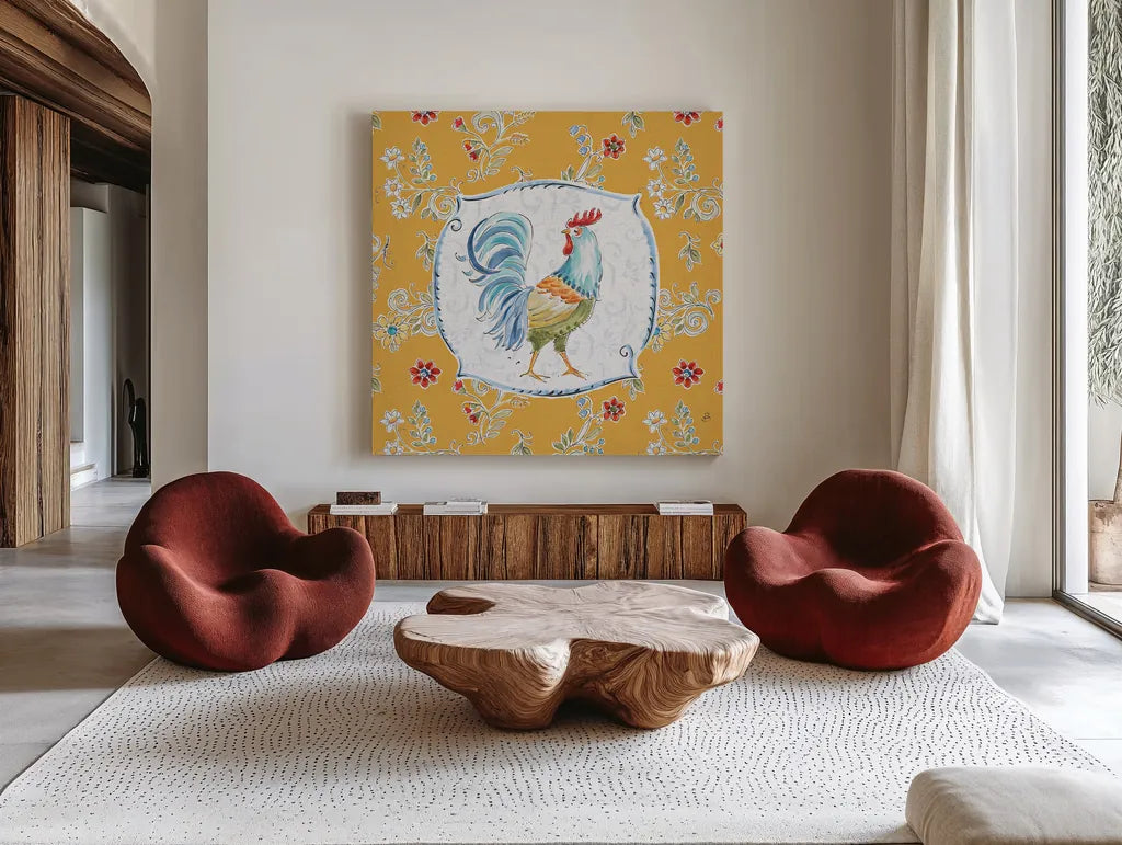 Morning Bloom V by Daphne Brissonnet. Shown as extra-large giant wall art in a modern living room. Available as an archival giclee rolled canvas, fine art paper, or poster print. SKU 49573a.