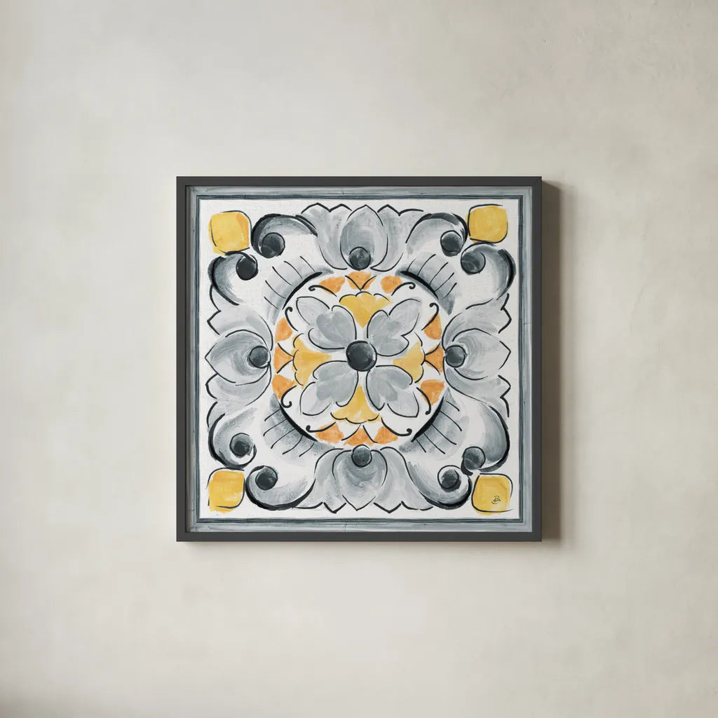 Morning Bloom VII Gray by Daphne Brissonnet. Shown in a sleek black glass frame for a contemporary gallery look. Available as an archival giclee rolled canvas, fine art paper, or poster print. SKU 51406a.