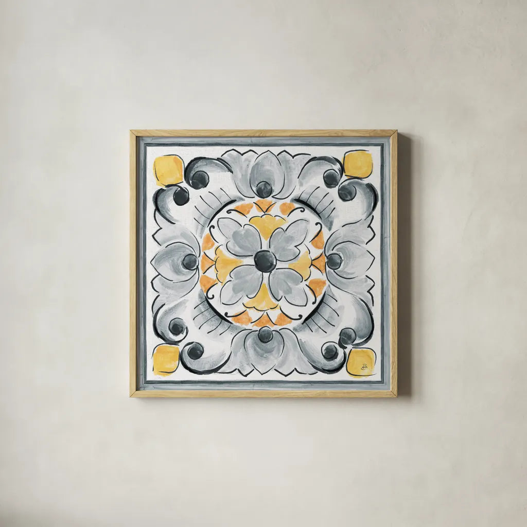 Morning Bloom VII Gray by Daphne Brissonnet. Shown in a natural wood glass frame for a timeless modern aesthetic. Available as an archival giclee rolled canvas, fine art paper, or poster print. SKU 51406a.