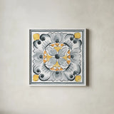 Morning Bloom VII Gray by Daphne Brissonnet. Shown in a crisp white glass frame for a clean and minimalist style. Available as an archival giclee rolled canvas, fine art paper, or poster print. SKU 51406a.