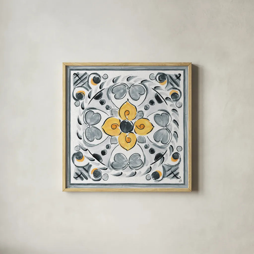 Morning Bloom VIII Gray by Daphne Brissonnet. Shown in a natural wood glass frame for a timeless modern aesthetic. Available as an archival giclee rolled canvas, fine art paper, or poster print. SKU 51407a.