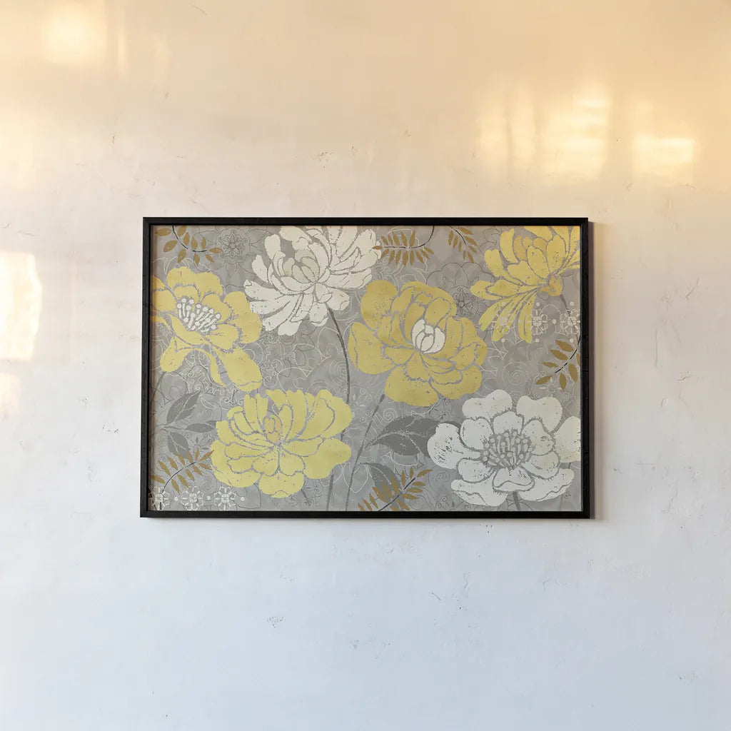 Morning Tones Gold III by Daphne Brissonnet. shown as a paper print in a black flame. Available as a archival giclee rolled canvas, fine art paper, or poster print. SKU 10600i.