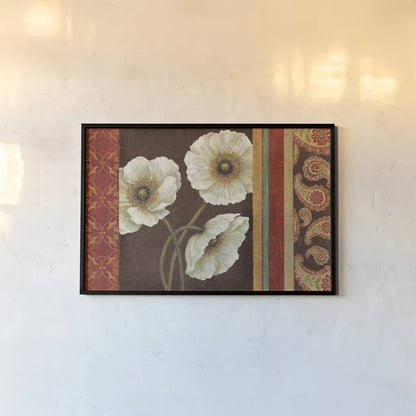 Moroccan Red Applique by Daphne Brissonnet. shown as a paper print in a black flame. Available as a archival giclee rolled canvas, fine art paper, or poster print. SKU 11273i.