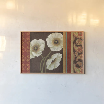 Moroccan Red Applique by Daphne Brissonnet. shown as a paper print in a natural frame. Available as a archival giclee rolled canvas, fine art paper, or poster print. SKU 11273i.