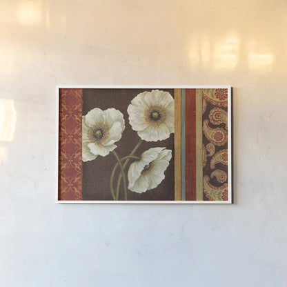 Moroccan Red Applique by Daphne Brissonnet. shown as a paper print in a white frame. Available as a archival giclee rolled canvas, fine art paper, or poster print. SKU 11273i.