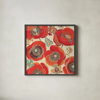 Moroccan Red I Light by Daphne Brissonnet. Shown in a sleek black glass frame for a contemporary gallery look. Available as an archival giclee rolled canvas, fine art paper, or poster print. SKU 10717a.