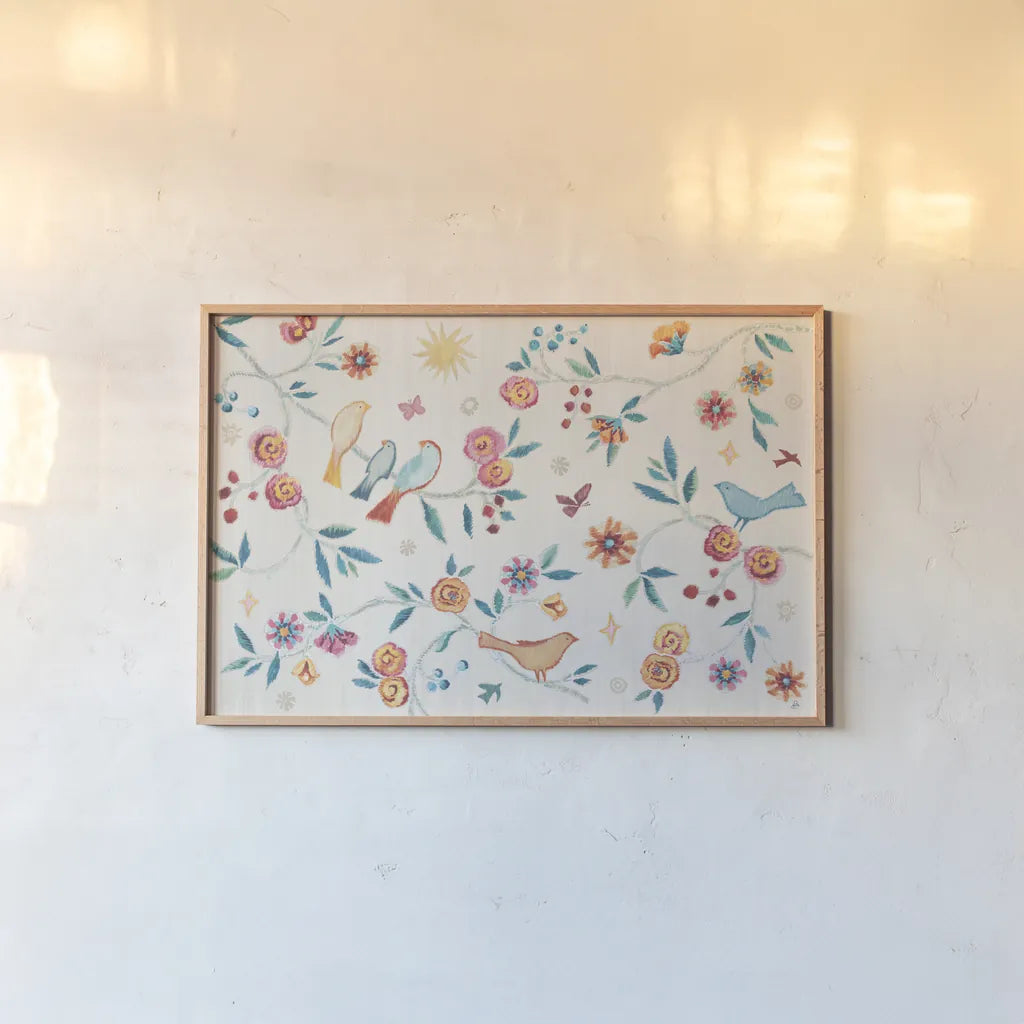 My Bohemian Life I by Daphne Brissonnet. shown as a paper print in a natural frame. Available as a archival giclee rolled canvas, fine art paper, or poster print. SKU 60731i.