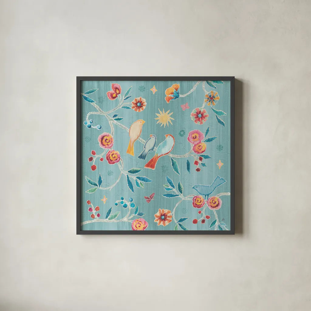 My Bohemian Life III Color by Daphne Brissonnet. Shown in a sleek black glass frame for a contemporary gallery look. Available as an archival giclee rolled canvas, fine art paper, or poster print. SKU 60748a.