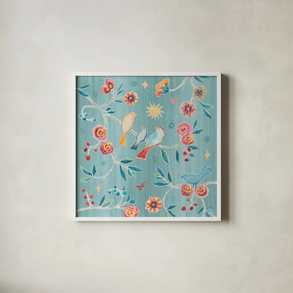 My Bohemian Life III Color by Daphne Brissonnet. Shown in a crisp white glass frame for a clean and minimalist style. Available as an archival giclee rolled canvas, fine art paper, or poster print. SKU 60748a.