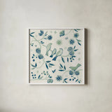 My Bohemian Life III Navy by Daphne Brissonnet. Shown in a crisp white glass frame for a clean and minimalist style. Available as an archival giclee rolled canvas, fine art paper, or poster print. SKU 61309a.