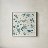 My Bohemian Life IV Navy by Daphne Brissonnet. Shown in a crisp white glass frame for a clean and minimalist style. Available as an archival giclee rolled canvas, fine art paper, or poster print. SKU 61310a.