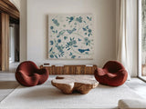My Bohemian Life IV Navy by Daphne Brissonnet. Shown as extra-large giant wall art in a modern living room. Available as an archival giclee rolled canvas, fine art paper, or poster print. SKU 61310a.