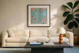 My Bohemian Life V Color by Daphne Brissonnet. Displayed in a glass frame with matte in a clean modern living room. Available as an archival giclee rolled canvas, fine art paper, or poster print. SKU 60750a.