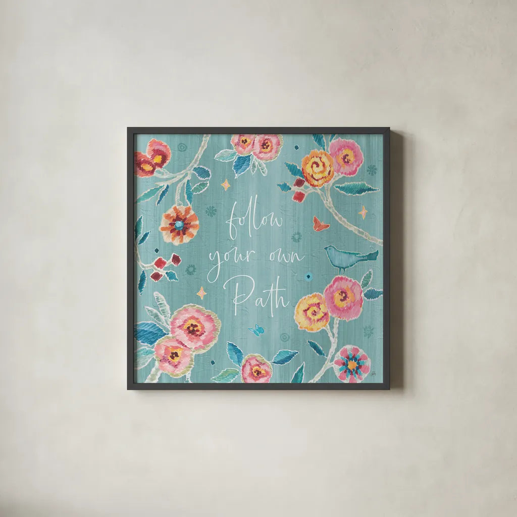 My Bohemian Life VI Color by Daphne Brissonnet. Shown in a sleek black glass frame for a contemporary gallery look. Available as an archival giclee rolled canvas, fine art paper, or poster print. SKU 60751a.