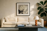 Natural Prints I by Daphne Brissonnet. Displayed in a glass frame with matte in a clean modern living room. Available as an archival giclee rolled canvas, fine art paper, or poster print. SKU 5783a.