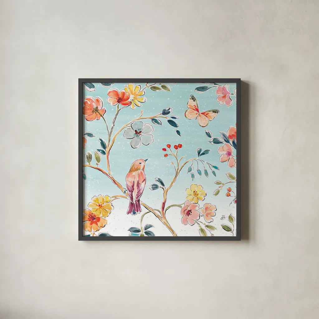 Natures Bliss II by Daphne Brissonnet. Shown in a sleek black glass frame for a contemporary gallery look. Available as an archival giclee rolled canvas, fine art paper, or poster print. SKU 48136a.