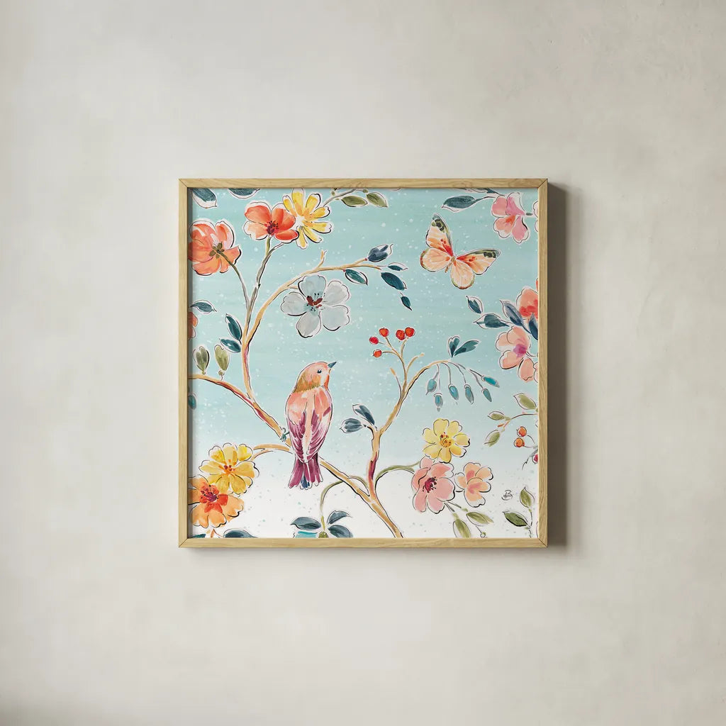 Natures Bliss II by Daphne Brissonnet. Shown in a natural wood glass frame for a timeless modern aesthetic. Available as an archival giclee rolled canvas, fine art paper, or poster print. SKU 48136a.