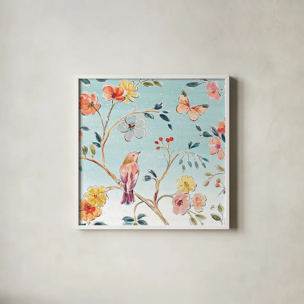 Natures Bliss II by Daphne Brissonnet. Shown in a crisp white glass frame for a clean and minimalist style. Available as an archival giclee rolled canvas, fine art paper, or poster print. SKU 48136a.