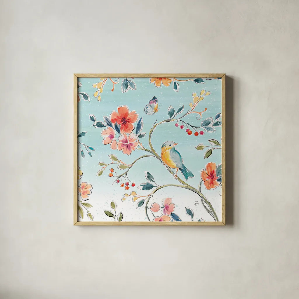 Natures Bliss III by Daphne Brissonnet. Shown in a natural wood glass frame for a timeless modern aesthetic. Available as an archival giclee rolled canvas, fine art paper, or poster print. SKU 48137a.