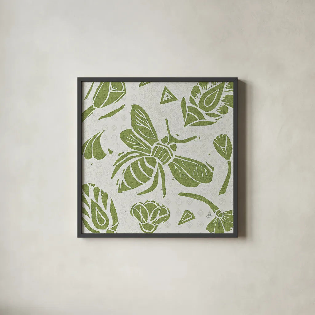 Nordic Woodcut VI by Daphne Brissonnet. Shown in a sleek black glass frame for a contemporary gallery look. Available as an archival giclee rolled canvas, fine art paper, or poster print. SKU 21865a.