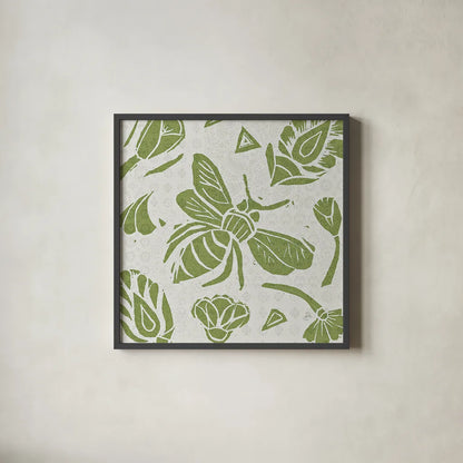 Nordic Woodcut VI by Daphne Brissonnet. Shown in a sleek black glass frame for a contemporary gallery look. Available as an archival giclee rolled canvas, fine art paper, or poster print. SKU 21865a.