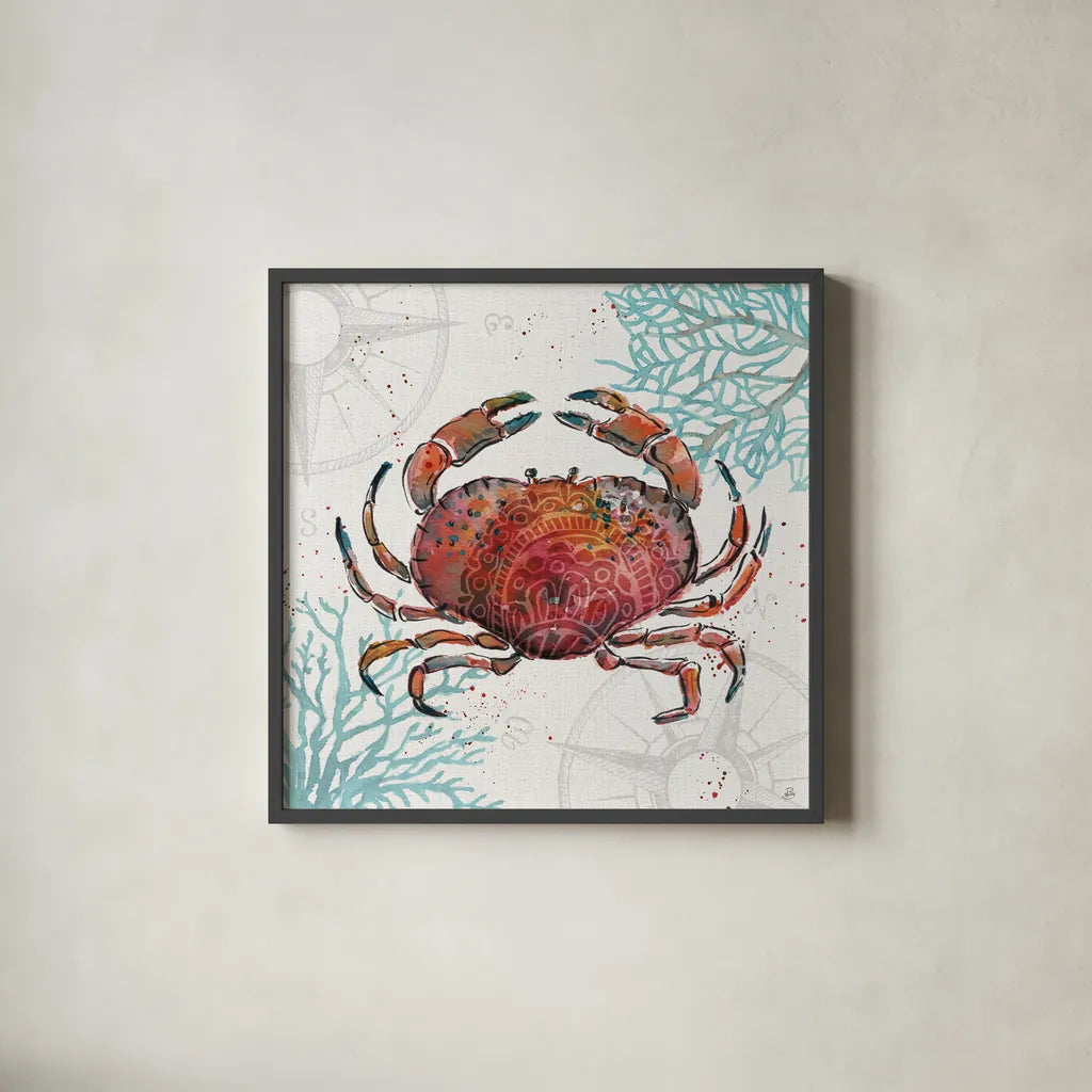 Ocean Finds II by Daphne Brissonnet. Shown in a sleek black glass frame for a contemporary gallery look. Available as an archival giclee rolled canvas, fine art paper, or poster print. SKU 64726a.