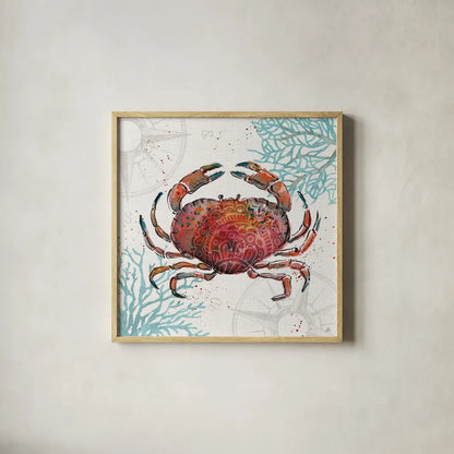 Ocean Finds II by Daphne Brissonnet. Shown in a natural wood glass frame for a timeless modern aesthetic. Available as an archival giclee rolled canvas, fine art paper, or poster print. SKU 64726a.