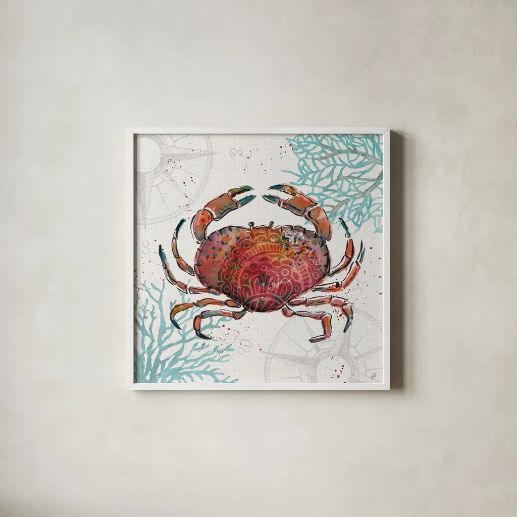 Ocean Finds II by Daphne Brissonnet. Shown in a crisp white glass frame for a clean and minimalist style. Available as an archival giclee rolled canvas, fine art paper, or poster print. SKU 64726a.