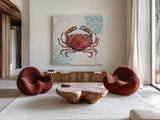 Ocean Finds II by Daphne Brissonnet. Shown as extra-large giant wall art in a modern living room. Available as an archival giclee rolled canvas, fine art paper, or poster print. SKU 64726a.