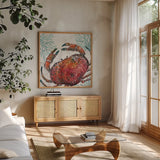 Ocean Finds VIII by Daphne Brissonnet. Shown in a natural wood frame in a cozy modern living room. Available as an archival giclee rolled canvas, fine art paper, or poster print. SKU 64732a.